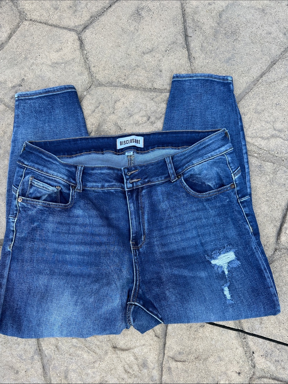Disclosure Skinny Jeans Womens 20W Blue Distressed High Rise Double Button Denim